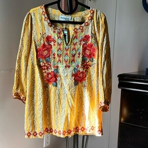 Floral Embroidered Yellow Top